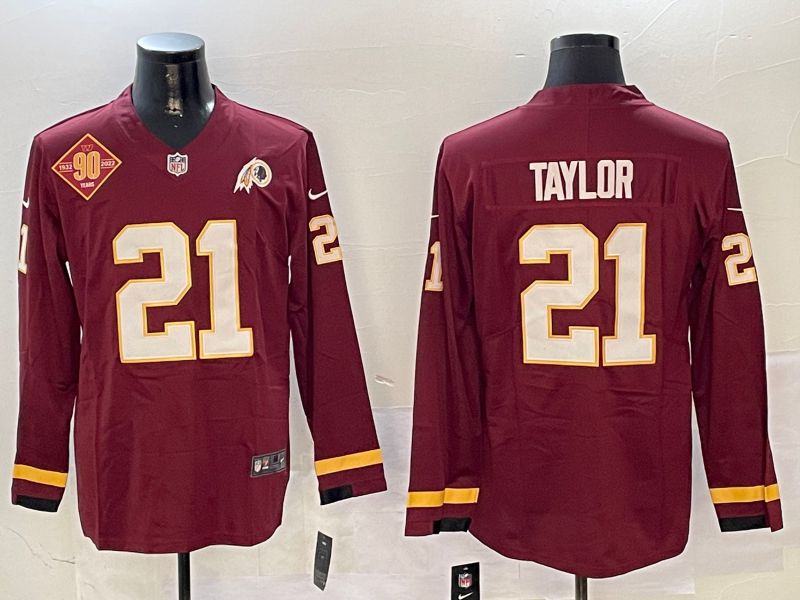 Men Washington Redskins #21 Taylor Red long sleeve 2024 Nike NFL Jersey style 01041->new orleans saints->NFL Jersey